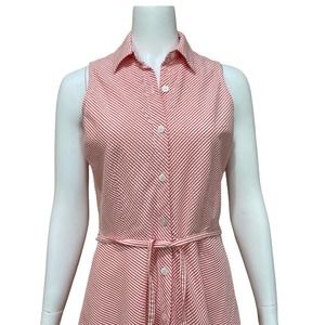 Seersucker Striped Dress Sleeveless Red Color Belt Boho size 10